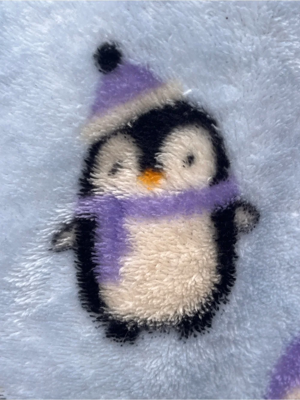 Cozy Penguin Fleece Pajama Lounge Pants Light Blue Purple Accents Size Medium